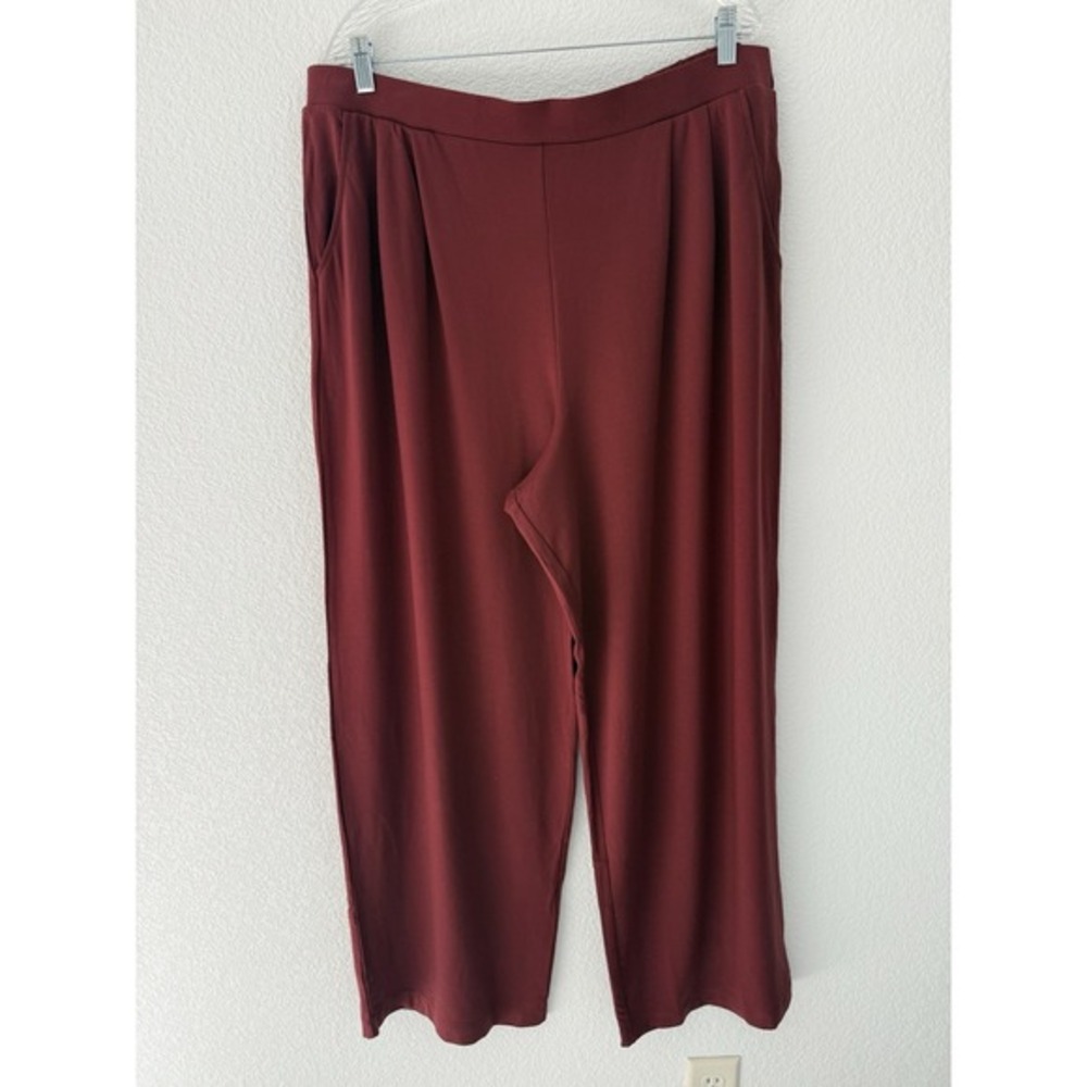 Garnet Hill Tencel Lyocell Pants Womens XL Dark Red Stretch Pull On NEW